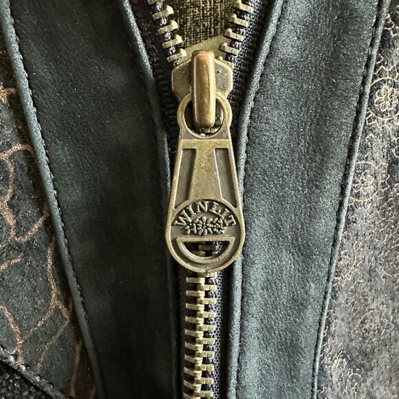 Vintage Black Bomber Leather Jacket Mixed Print Size Large - Picture 9 of 16